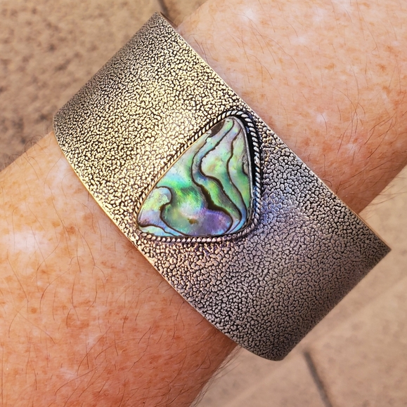 New Abalone Shell Adjustable 925 Silver Cuff Statement Bracelet. - Picture 9 of 13